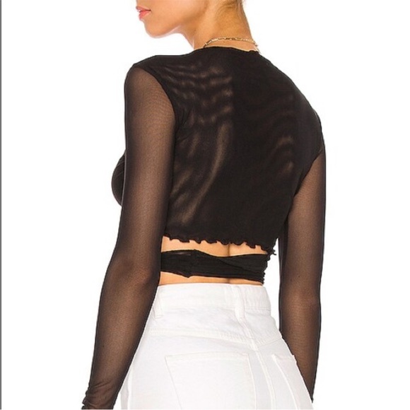 Revolve lovers and friends black mesh long sleeve ruffle top camila top - Picture 4 of 4